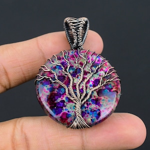Tree Of Life Multi Fire Labradorite Pendant, Copper Wire Wrapped Pendant Copper Jewelry Handmade Pendant Healing Stone Unique Jewelry Gifts