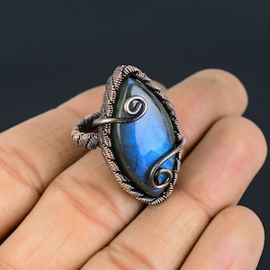 Labradorite Ring Copper Wire Wrapped Ring Copper Ring Labradorite Gemstone Ring Handmade Jewelry Copper Jewelry Ring All Size Available
