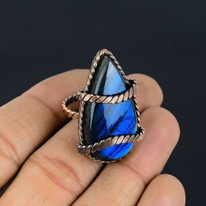 Labradorite Ring Copper Wire Wrapped Ring Copper Ring Labradorite Gemstone Ring Handmade Jewelry Copper Jewelry Ring All Size Available