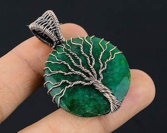 Tree Of Life Emerald Pendant Gemstone Copper Wire Wrapped Pendant Copper Jewelry Emerald Wire Wrapped Handmade Pendant Jewelry Gift For Her