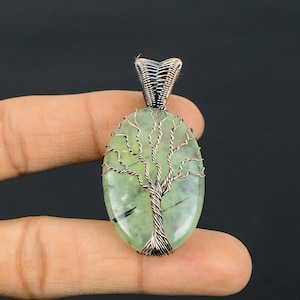 Tree of life Prehnite Pendant Copper Wire Wrapped Pendant Prehnite Gemstone Pendant Handmade Copper Jewelry Prehnite Jewelry Gift For Her