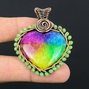 Gorgeous Rainbow Solar Quartz Pendant Gemstone Copper Wire Wrapped Pendant Quartz Jewelry Handmade Jewelry Copper Pendant Wedding Gifts