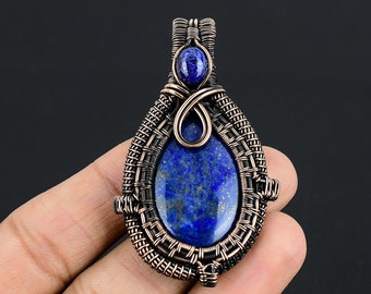 Lapis Lazuli Pendant Copper Wire Wrapped Pendant Lapis Lazuli Gemstone Pendant Jewelry Handmade Pendant Lapis Lazuli Jewelry Gift For Her