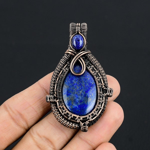 Lapis Lazuli Pendant Copper Wire Wrapped Pendant Lapis Lazuli Gemstone Pendant Jewelry Handmade Pendant Lapis Lazuli Jewelry Gift For Her