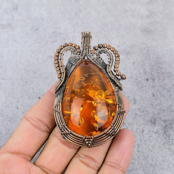 Beautiful Baltic Amber Pendant Copper Wire Wrapped Pendant Oxidized Copper Baltic Amber Gemstone Pendant Copper Pendant Gift To Her Mothers