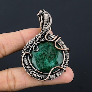 Faceted Zambian Emerald Copper Pendant Copper Wire Wrapped Pendant Handmade Pendant Copper Jewelry Unisex Gift For Women & Gifts For Her/Him