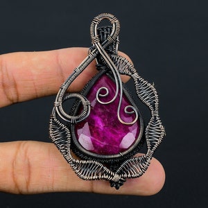 Ruby Pendant, Faceted Kashmir Ruby Pendant, Pure Copper Wire Wrapped Pendant Handmade Jewelry Necklace Chain Pendant Birthday Gifts