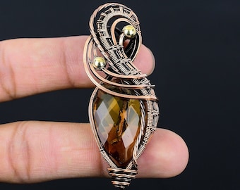 Faceted Citrine Pendant Copper Wire Wrapped Pendant Citrine Gemstone Pendant Copper Jewelry Handmade Pendant Citrine Jewelry Gift For Her
