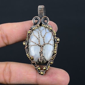 Tree Of Life Moonstone Pendant Copper Wire Wrapped Pendant Moonstone Gemstone Pendant Moonstone Jewelry Handmade Pendant Gift For Wife & Mom