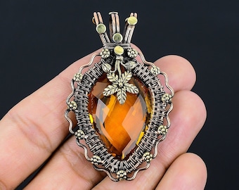 Citrine Pendant Copper Wire Wrapped Pendant Citrine Gemstone Pendant Copper Jewelry Handmade Pendant Citrine Jewelry Gift For Her Mother