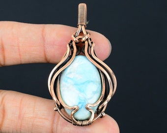 Larimar Pendant Copper Wire Wrapped Pendant Larimar Gemstone Pendant Copper Jewelry Handmade Jewelry Christmas Gift For Her Larimar Jewelry