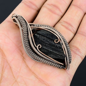 Black Tourmaline Rough Gemstone Pendant Copper Wire Wrapped Pendant Jewelry Tourmaline Jewelry Handmade Jewelry Tourmaline Pendant Necklace