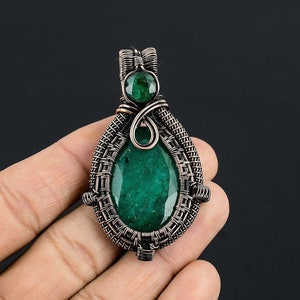 Emerald Pendant Copper Wire Wrapped Pendant Emerald Gemstone Pendant Copper Handmade Pendants For Necklace Gift For Her Emerald Jewelry