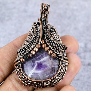 Copper Wire Wrapped Gemstone Pendant Sage Amethyst Copper Pendant Copper Jewelry Designer Pendant Handmade Jewelry Unique Birthstone Jewelry