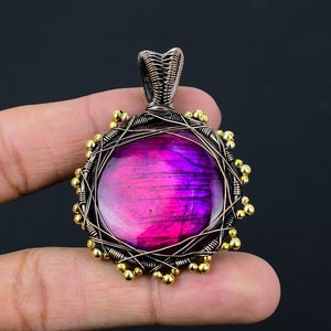 Pink Flash Labradorite Gemstone Pendant Copper Wire Wrapped Pendant Necklace Labradorite Pendant Jewelry Labradorite Jewelry Gifts for Her