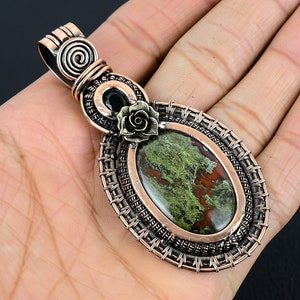 Dragon Bloodstone Pendant, Natural Blood Stone Jasper Gemstone Copper Wire Wrap Pendant Natural Crystal Handmade Jewelry Gift For Mom & Wife