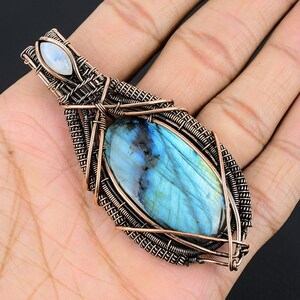 COPPER WIRE PENDANT!! Labradorite Gemstone Copper Pendant, Oxidize Copper Wire Wrapped Pendant Jewelry, Gift For Her, Trendy Look Pendant
