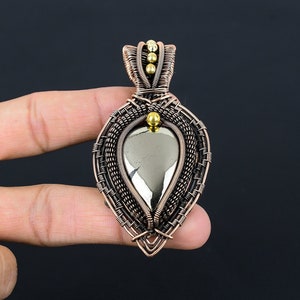 Golden Apache Pyrite Pendant Copper Wire Wrapped Gemstone Pendant Apache Pyrite Jewelry Handmade Pendant for Necklace Gift For Her Mother