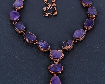 Amethyst Necklace, Pure Copper Wire Wrapped Necklace, Electroformed Necklace Emerald Gemstone Necklace Christmas Ornaments New Year Gifts