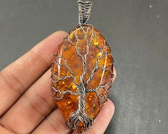 Tree Of Life Baltic Amber Pendant Copper Wire Wrapped Pendant Oxidized Copper Baltic Amber Pendant Copper Pendant Gift To Her Christmas Gift