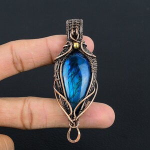 Blue Flash Labradorite Gemstone Pendant Copper Wire Wrapped Pendant Necklace Labradorite Pendant Jewelry Labradorite Jewelry Christmas Gifts