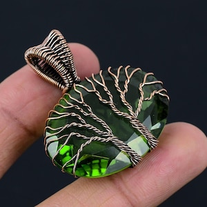 Peridot Double Tree of Life Pendant Copper Wire Wrapped Pendant Peridot Gemstone Pendant Handmade Pendant Gift For Her Peridot Jewelry