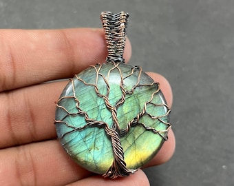 Ciondolo in rame labradorite albero della vita filo avvolto in pietra preziosa ciondolo di design in rame regalo per lei pendenti in labradorite per collane da donna