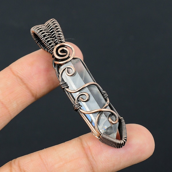 Clear Quartz Healing Crystal Pendant Copper Wire Wrapped Pendant Clear Quartz Point Pendant Gemstone Handmade Oxidized Copper Jewelry