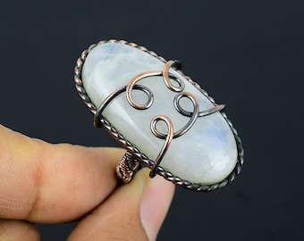 Moonstone Ring Copper Wire Wrapped Ring Moonstone Gemstone Ring Handmade Ring Jewelry Moonstone Jewelry All Size Available Copper Jewelry