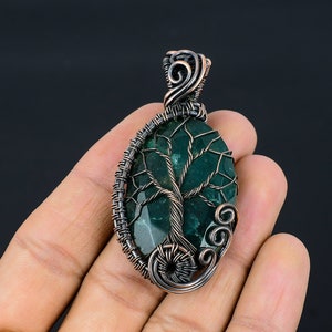 Tree Of Life Emerald Pendant Gemstone Copper Wire Wrapped Pendant Copper Jewelry Emerald Wire Wrapped Handmade Pendant Jewelry Gift For Her