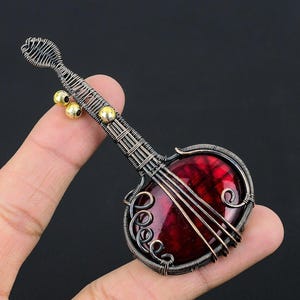 Banjo/Guitar Theme Pendant In Multi Gemstone Copper Wire Wrapped Pendant Gemstone Pendant Copper Wire Jewelry Best Gift For Music Lovers