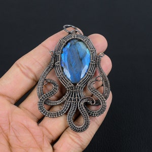 Labradorite Octopus Pendant Blue Labradorite Gemstone Pendant Copper Wire Wrap Pendant Natural Crystal Healing Jewelry Gifts For Wife & Her image 2