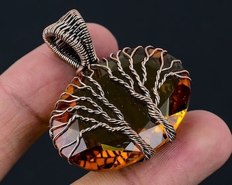 Beautiful Tree of Life Pendant, Unakite Gemstone Copper Pendant, Two
