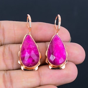 Ruby Earrings, Faceted Kashmiri Red Ruby Earrings,  Lever Back Earring, Copper Jewelry, Handmade Gifts For Mom & Wife, Sober Gift For Her