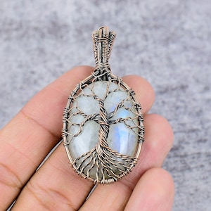 MOONSTONE Tree of Life Pendant Copper Wire Wrapped Gemstone