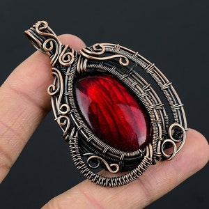 Red Flash Labradorite Pendant, Labradorite Gemstone Copper Wire Wrap Pendant, Red Fire Labradorite Handmade Jewelry B&#39;Day & Anniversary Gift