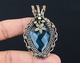 Pendentif En Argent 925 Avec Topaze Bleue De Londres Naturelle - Collier Long Style Serpent - Bijou Fait Main