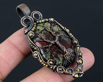 Tree Of Life Dragon Blood Jasper Pendant Copper Wire Wrapped Pendant Dragon Blood Jasper Gemstone Pendant Copper Jewelry Gift For Her Mother