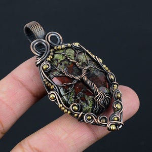 Tree Of Life Dragon Blood Jasper Pendant Copper Wire Wrapped Pendant Dragon Blood Jasper Gemstone Pendant Copper Jewelry Gift For Her Mother