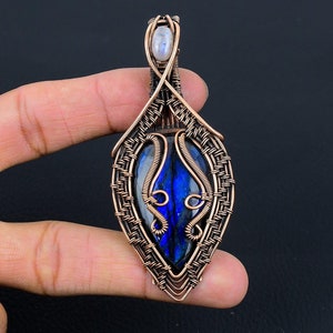 Labradorite Pendant, Natural Labradorite Gemstone Copper Wire Wrapped Pendant, Blue Labradorite Handmade Jewelry Wedding & Birthday Gifts