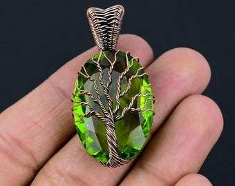 Peridoto árbol de la vida colgante alambre de cobre envuelto colgante peridoto piedra preciosa colgante cobre colgante hecho a mano regalo para su joyería de peridoto