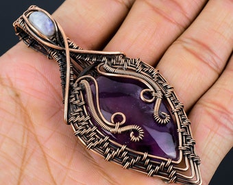 Natürlicher Amethyst, Mondstein Anhänger Kupferdraht gewickelter Anhänger Amethyst Mondstein Edelstein Anhänger Kupfer handgefertigter Anhänger Schmuck als Geschenk