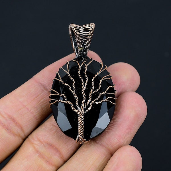 Tree of Life Black Spinel Pendant Copper Wire Wrapped Pendant Gemstone Pendant Copper Jewelry Handmade Jewelry Gift For Her Spinel Jewelry