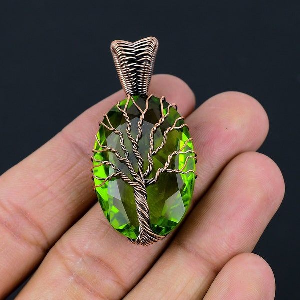 Peridoto árbol de la vida colgante alambre de cobre envuelto colgante peridoto piedra preciosa colgante cobre colgante hecho a mano regalo para su joyería de peridoto