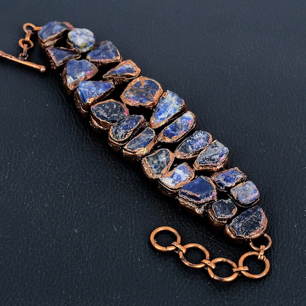 Pulsera de tanzanita, cadena ajustable electroformada de cobre con cristal de tanzanita en bruto, joyería hecha a mano con piedra natural para regalar.
