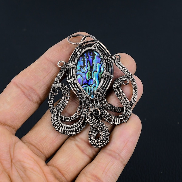 Octopus Abalone Shell Pendant Abalone Shell Gemstone Pendant Copper Wire Wrapped Pendant Handmade Jewelry Abalone Shell Jewelry Gift for Her