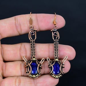 Blue Sapphire Earrings Copper Wire Wrapped Earrings Sapphire Gemstone Earrings Copper Jewelry Handmade Jewelry Dangle Earrings Gifts for Her