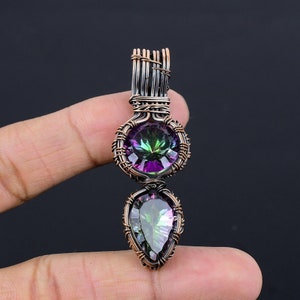 Mystic Pendant, Rainbow Mystic Topaz Copper Wire Wrapped Pendant, Mystic Topaz Handmade Jewelry Chain Pendant Multipurpose Gift For Her/Him