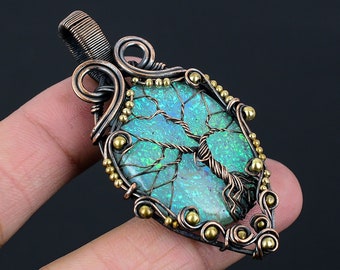 Australian Triplet Opal Tree of Life Pendant Copper Wire Wrapped Pendant Australian Opal Gemstone Pendant Handmade Pendant Gift For Her