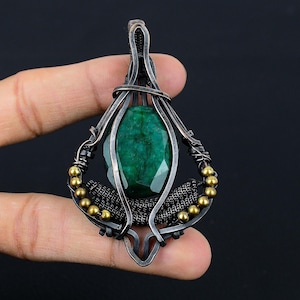 Faceted Zambian Emerald Pendant, Pure Copper Wire Wrapped Pendant, Handmade Jewelry Necklace, Gemstone Jewelry, Birthday Gift For Love/Her